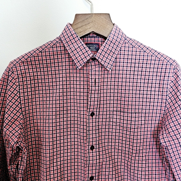 Untuckit medium slim fit men's coral navy plaid button shirt - Picture 6 of 9